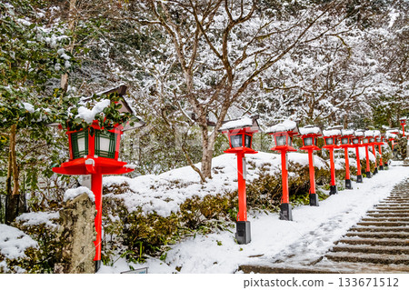 Kyoto Kurama Temple in winter: Lanterns decorating the stone steps Kyoto Kurama Temple in winter: Lanterns decorating the stone steps 133671512