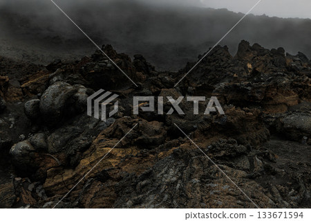 The texture of volcanic lava. Mount Etna. Sicily The texture of volcanic lava. Mount Etna. Sicily 133671594