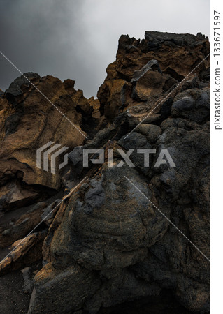 The texture of volcanic lava. Mount Etna. Sicily The texture of volcanic lava. Mount Etna. Sicily 133671597