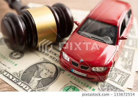 Bangkok, Thailand November 18, 2023 Car on banknote money, buying or insurance concept. 133672554