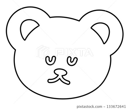 Outline of teddy bear sleep expression for cartoon character, comic, pet shop, vet, emoji, mood, emotion, emotion, feeling, zoo, souvenir shop, animal brooch, sticker, icon, bear face shape, colouring 133672641