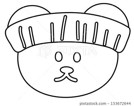Cute outline of teddy bear wearing sport headband for exercise, diet, competition, animal decoration, cartoon, character, comic, mascot, patch, brooch, pin, zoo, souvenir shop, shirt print, colouring 133672644
