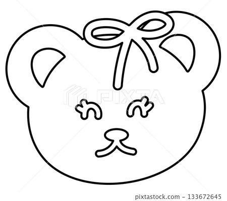 Outline of teddy bear smile expression for cartoon character, comic, pet shop, vet, emoji, mood, emotion, emotion, feeling, zoo, souvenir shop, animal brooch, sticker, icon, bear face shape, colouring 133672645
