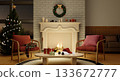 Elegant Christmas living room with a fireplace and beautiful decor. 3D render illustration 133672777
