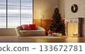 Christmas living room with festive decor and warm ambiance. 3D render illustration 133672781