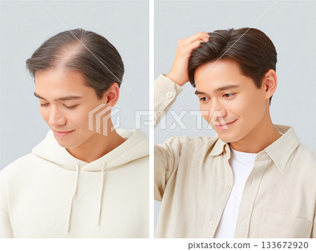 男士生髮護理前後對比照片顯示出顯著效果 133672920