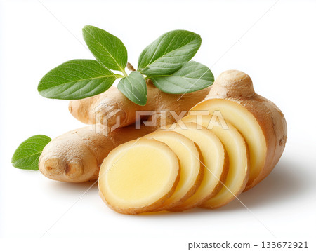 新鮮美麗的薑片，自然背景 133672921