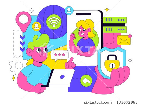 Intranet Internet Network Connection Technology Vector Illustration to Share Confidential Company Information and Website in a Flat Cartoon Background 133672963