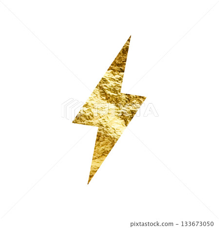 Golden lightning bolt icon. Gold foil texture. Flash symbol, thunderbolt. Simple lightning strike sign. Vector illustration Golden lightning bolt icon. Gold foil texture. Flash symbol, thunderbolt. Simple lightning strike sign. Vector illustration 133673050
