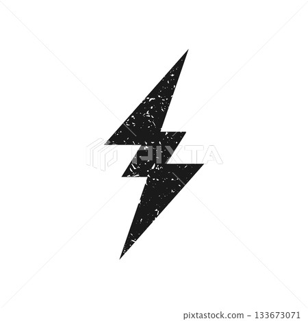 Lightning bolt icon with grunge texture isolated on white background. Vintage flash symbol, thunderbolt. Simple lightning strike sign. Vector illustration. Lightning bolt icon with grunge texture isolated on white background. Vintage flash symbol, thunderbolt. Simple lightning strike sign. Vector illustration. 133673071