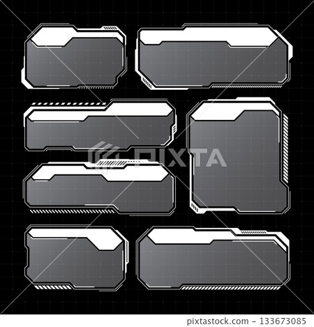 White futuristic HUD, UI elements. Sci-fi user interface text boxes, callouts. Warning message frames, information boxes template. Modern game interface layout in digital style. Vector illustration 133673085