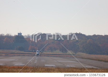 Autumn leaves and airplanes (Chofu Airport, Tokyo) 133673126