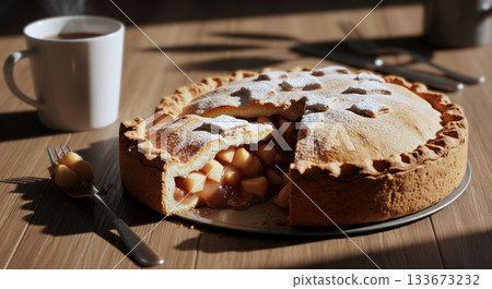 英式蘋果派，外層裹著酥皮，類似麵包或餅乾。 133673232