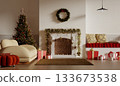 Holiday celebration welcoming living space with Christmas decorations. 3D render illustration 133673538