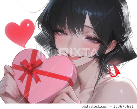 一個女孩用情人節的巧克力 133673681