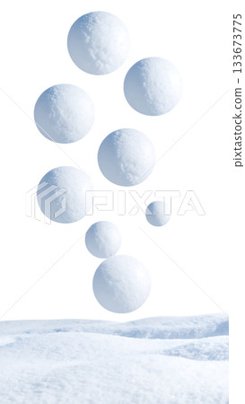 冬日景象，雪球漂浮在白色的空間中，營造出柔和的季節氛圍。 133673775