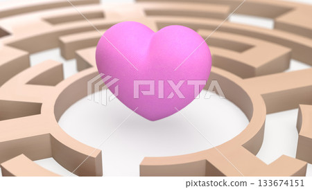 Pink Heart in the Center of a Maze 3d Render. 133674151