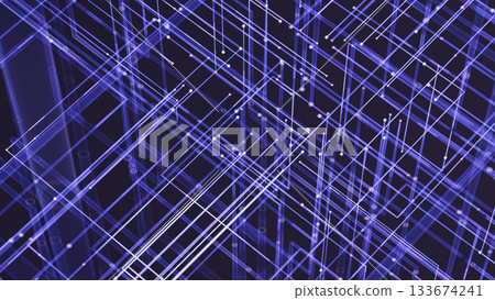 Cyber-themed structure of geometric lines in blue-purple palette forming dense network Cyber-themed structure of geometric lines in blue-purple palette forming dense network 133674241