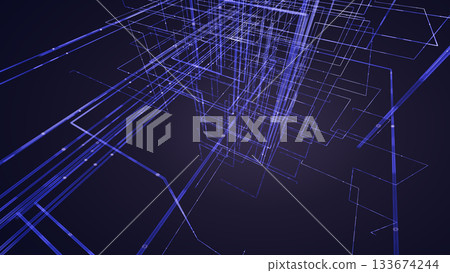 High-tech visual background of angular grid in shades of blue, illustrating digital systems 133674244
