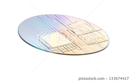 白色背景上的半導體晶圓象徵下一代技術的核心。 133674427