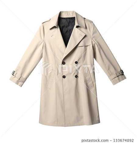 一件風衣漂浮在空中,展現出一種極簡主義的寧靜。 一件風衣漂浮在空中,展現出一種極簡主義的寧靜。 133674892