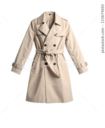 一件風衣漂浮在空中，展現出一種極簡主義的寧靜。 133674893