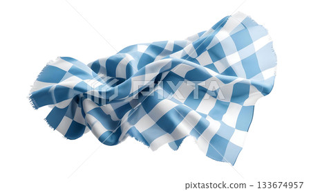Blue and white checkered cloth on a transparent background, evoking Bavarian culture with beer stein and pretzel elements Blue and white checkered cloth on a transparent background, evoking Bavarian culture with beer stein and pretzel elements 133674957
