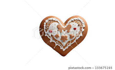 A cookie in the shape of a heart, adorned with a red heart, amidst a festive Oktoberfest backdrop A cookie in the shape of a heart, adorned with a red heart, amidst a festive Oktoberfest backdrop 133675193
