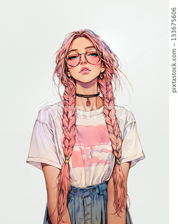 留著長辮子的時尚女性 133675606