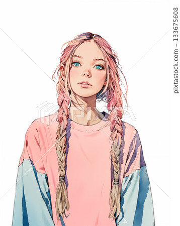 留著長辮子的時尚女性 133675608