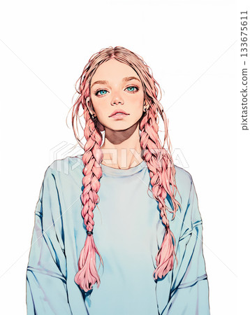 Stylish woman with long braids 133675611