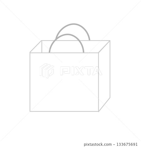 Paper bag illustration, simple, front, handbag, gray, square 133675691