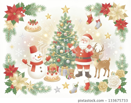 Sparkling Christmas fantasy background: Santa Claus and winter event materials 133675733