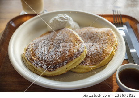 Homemade pancakes at the cafe Homemade pancakes at the cafe 133675822