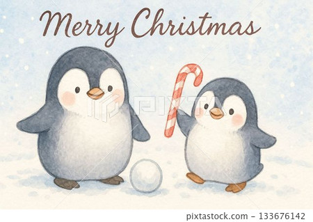 Penguin brothers with snow and candy 133676142