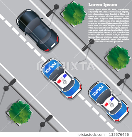 Police chase. View from above. Vector illustration. Police chase. View from above. Vector illustration. 133676456