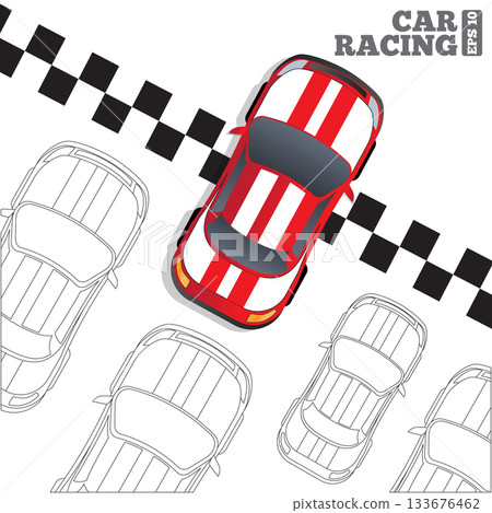 Racing cars at the finish line. View from above. Vector illustration.  133676462