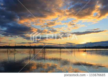 Asahi reflected on the surface of the water 133676685