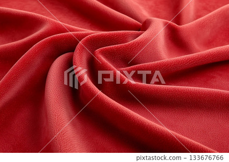 Soft and Luxurious Red Fabric with Smooth Texture Draped Elegantly on a Surface 133676766