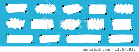 Quotation mark text box frame set. Hand drawn marker brush stroke text message frame background. Quotation mark dialog speech, square, chat banner design template. Vector 133676832