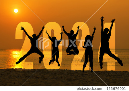 Silhouette happy business teamwork jumping congratulation Silhouette happy business teamwork jumping congratulation 133676901