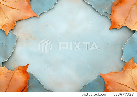 Elegant Autumn Background with Orange and Blue Leaf Edges and Soft Textured Center Elegant Autumn Background with Orange and Blue Leaf Edges and Soft Textured Center 133677328