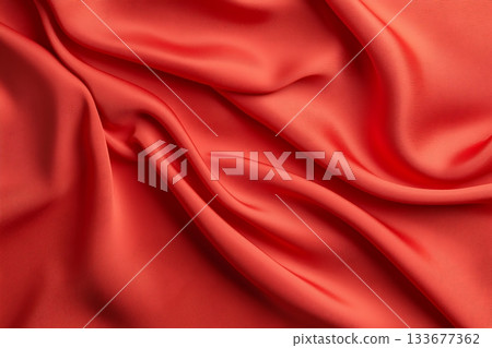 Smooth Red Fabric Texture with Elegant Drapery and Soft Satin Finish for Background Use 133677362