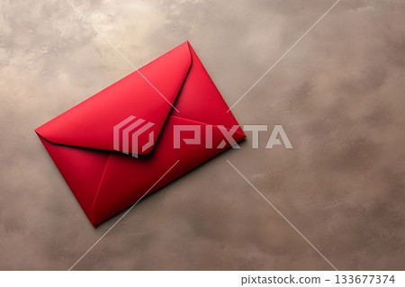 Red Envelope on Textured Background with Elegant Earthy Brown Tone Ideal for Invitations and Greetings Red Envelope on Textured Background with Elegant Earthy Brown Tone Ideal for Invitations and Greetings 133677374