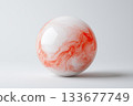 Abstract red and white marble effect sphere with glossy surface on minimalistic background Abstract red and white marble effect sphere with glossy surface on minimalistic background 133677749