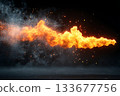 Dynamic Flame and Smoke Cloud with Glowing Sparks on a Dark Background Dynamic Flame and Smoke Cloud with Glowing Sparks on a Dark Background 133677756