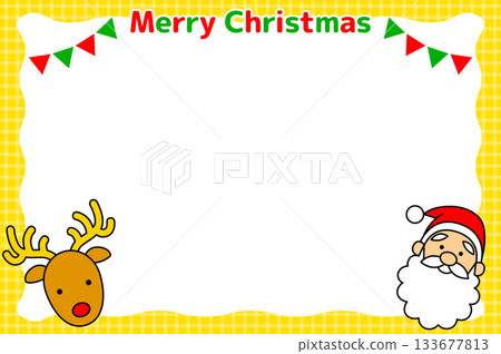 Cute Christmas frame (Santa and reindeer, yellow check, rectangle) 133677813