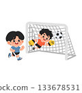 Cartoon Goalie Saving Ball from Player Illustration 133678531