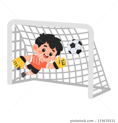 Cartoon Goalie Saving Soccer Ball at Goal Cartoon Goalie Saving Soccer Ball at Goal 133678532