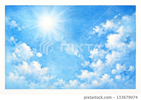 Sunny blue sky image watercolor painting 133679074